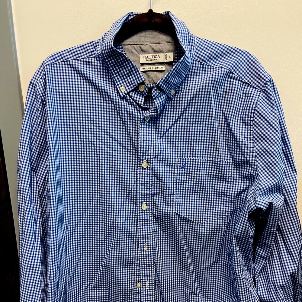Nautical Classic Fit XL Blue Plaid Dress Shirt